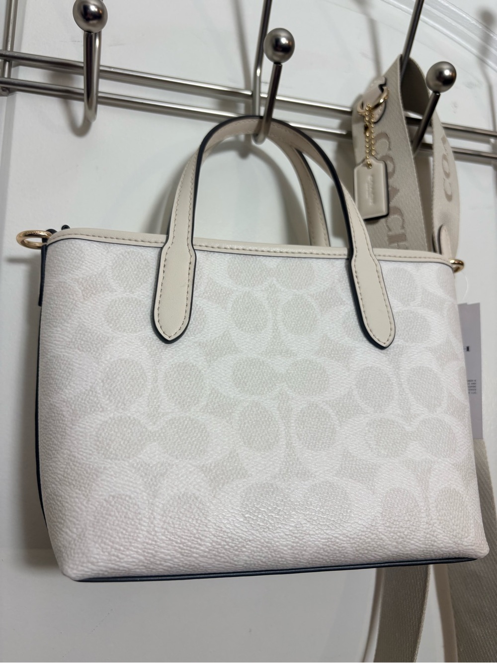 Coach Cream Signature Mini Crossbody Tote with Removable Webbing Strap - Picture 6 of 12